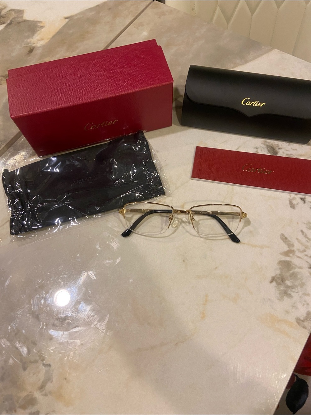 Cartier Gold and Black Rimless Rectangle Glasses